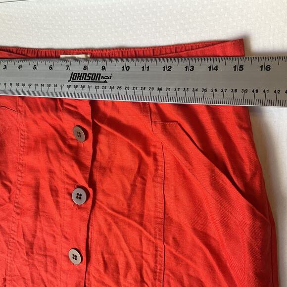 Universal Thread Women Skirt M Red Orange Cotton Linen Casual Button Knee Length - Picture 4 of 8